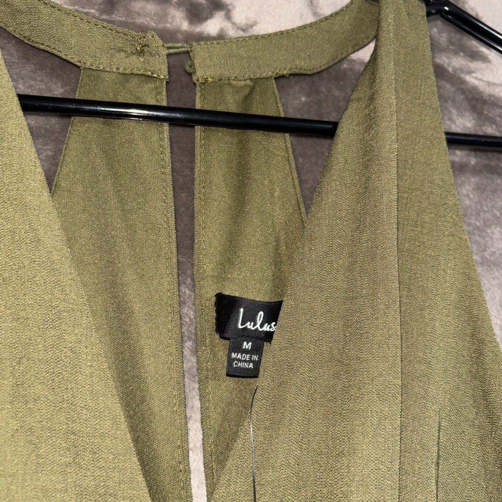 Lulus In the City Surplice Jumpsuit Womens Medium Olive Green Lined Sleeveless - Picture 12 of 16